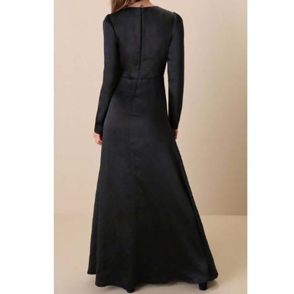 LULU'S SZ S  Black Endearing Elegance Satin Long Sleeve Maxi Dress NEW B104 - Picture 2 of 10